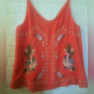 Dex Embroidered Crane Bird/ Asian Themed Salmon Coloured Camisole Tank Top